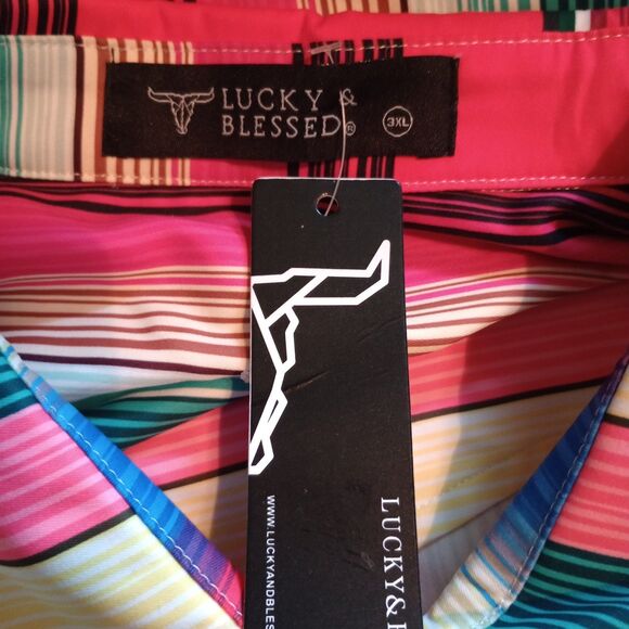 Lucky & Blessed 3XL L/S Snap Up Shirt Colorful Strip Color Way NWT Western - Picture 5 of 8